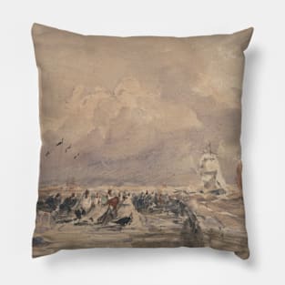 Dieppe Pier, Stiff Breeze by David Cox Pillow