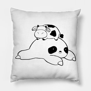 Sloth and Little Cow White and Black Line Pillow