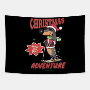 Funny Cute Christmas Doxie Dachshund Skiing Dog Tapestry
