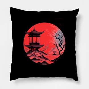 japanese pagoda with trees Pillow