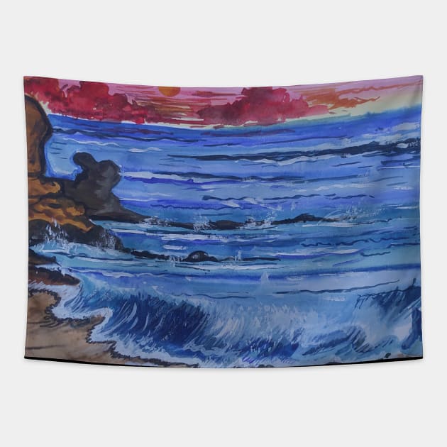 beach painting Tapestry by brought2life
