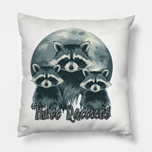 Three Raccoons Vintage Retro Moon Pillow