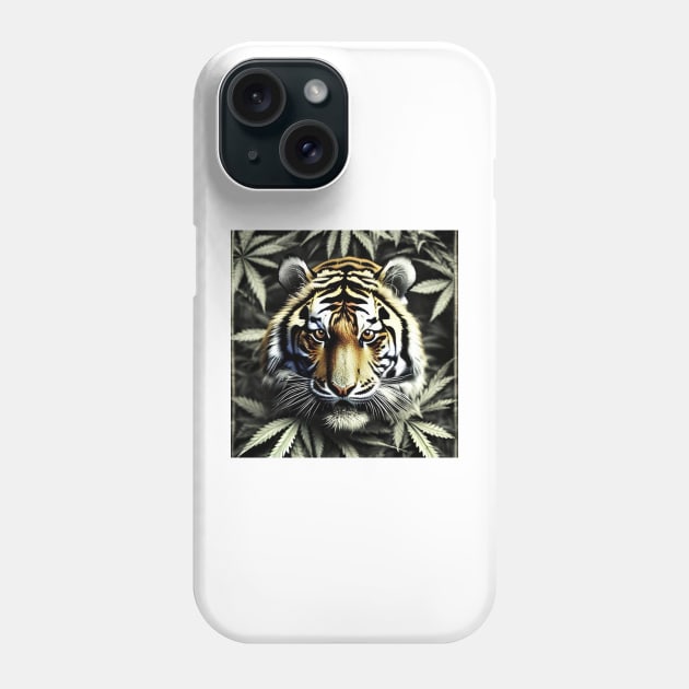 Tiger Screen Wildlife Canine Cannabis Phone Case by ShopSunday