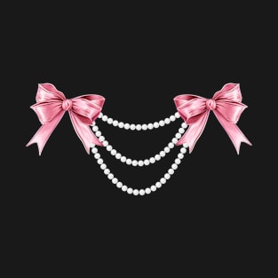 Coquette Aesthetic Pink Bows and Pearls Y2k Girly T-Shirt