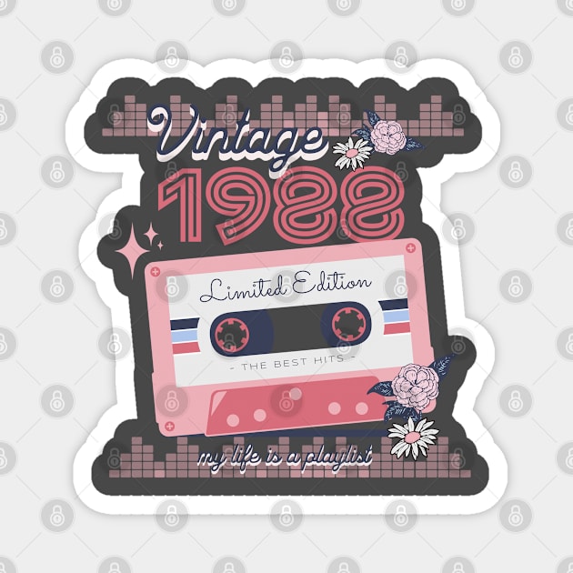 Vintage 1988 Limited Edition Music Cassette Birthday Gift Magnet by Mastilo Designs