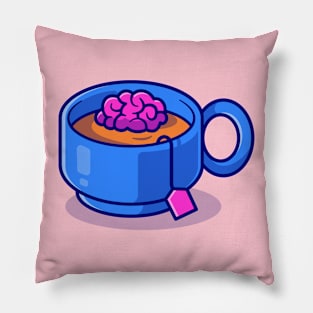 Brain Tea In Cup Cartoon Pillow