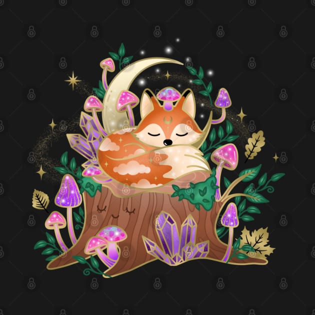 Mushroom & Crystal Sleeping Fox by moonstruck crystals