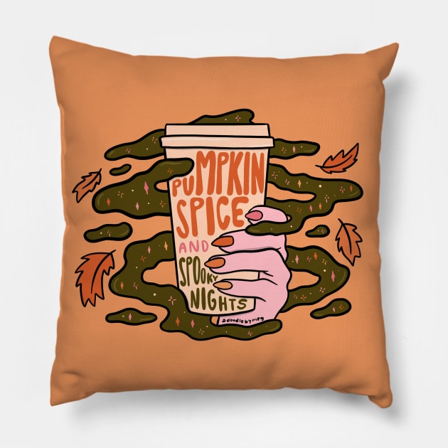 Pumpkin Spice and Spooky Nights Pillow by Doodle by Meg