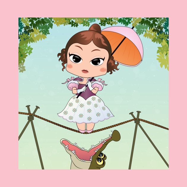 Chibi haunted mansion streching portraits tightrope walker girl by AkanesChibiArt