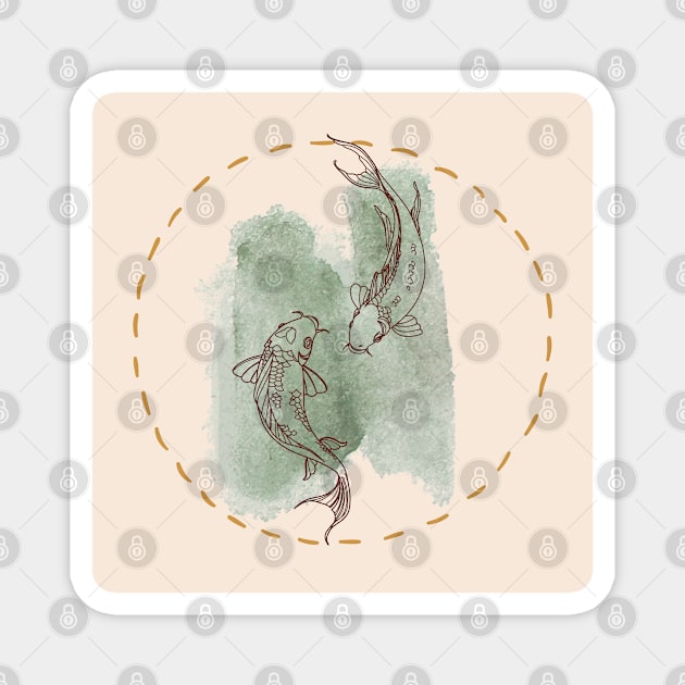 watercolor minimalistic Koi fish in a golden circle Magnet by Aesth