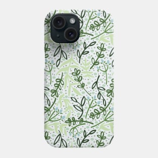 Botanicals and Dots - Hand Drawn Design -Light Green, Dark Green, and Ice Blue Phone Case