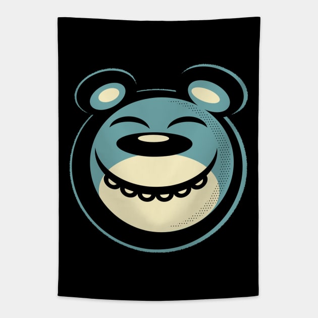 Blissful Smiling Blue Bear Tapestry by wickedpretty