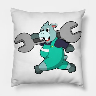 Hippo as Mechanic with Wrench Pillow