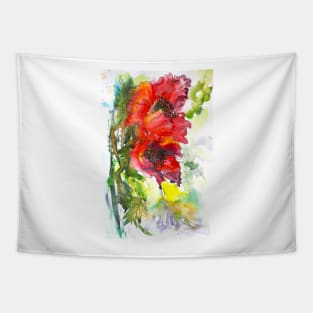 Poppy Watercolor Painting Tapestry