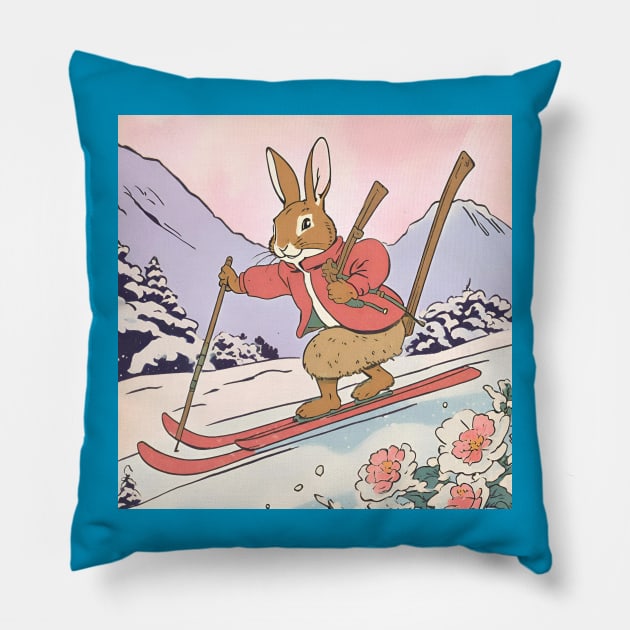 Funny Rabbit Athlete Excel in Winter Sports of Skiing Best Skiier Girl Pillow by wigobun