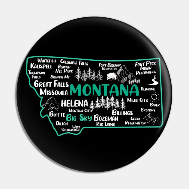 Cute map of Big Sky Montana, Helena, Missoula, Great Falls, Bozemian, Billings, Kalispell Pin by BoogieCreates