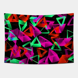 3D Green Pink Red Triangles on Black Abstract Tapestry