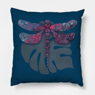 Dragonfly Pink and Blue Abstract and a Monstera Leaf Pillow