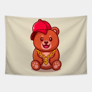 Cute Swag Bear With Hat And gold chain necklace Cartoon Tapestry