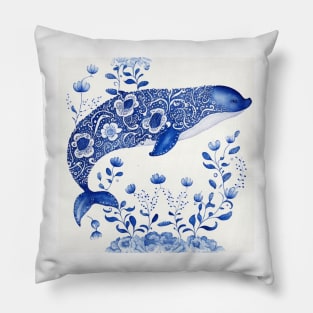 Majestic sea whale in navy blue II Pillow