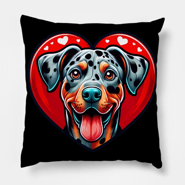 Catahoula Leopard Dog Puppy Cute Red Heart Pillow by Sports Stars ⭐⭐⭐⭐⭐