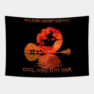 Witch Riding Brooms On A Dark Desert Highways Halloween Tapestry