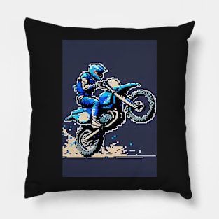 Dirt bike wheelie - blue pixel art style Pillow