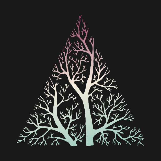 Stylized tree branches in triangle frame - purple, cream, and pale green gradient by AtlasMirabilis