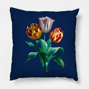 Colorful Vintage Watercolor Tulip Flowers Bouquet Pillow