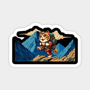 Vintage Japanese Art Sports Hiker Mountain Climbing Cat Magnet