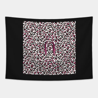 Letter N Monogram & Pink Leopard Print Tapestry