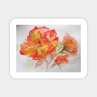 Rose Watercolor Painting, red, yellow and orange Magnet