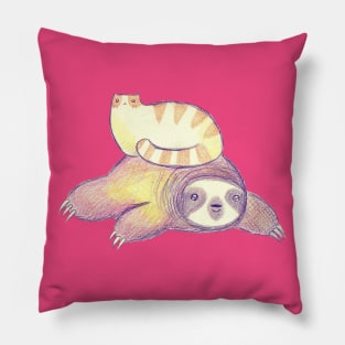 Sloth and Tabby Cat Pillow