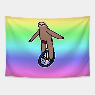 Unicycle Sloth Rainbow Ombre Tapestry