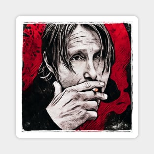 Mads Smoking with Red Skull Background Magnet