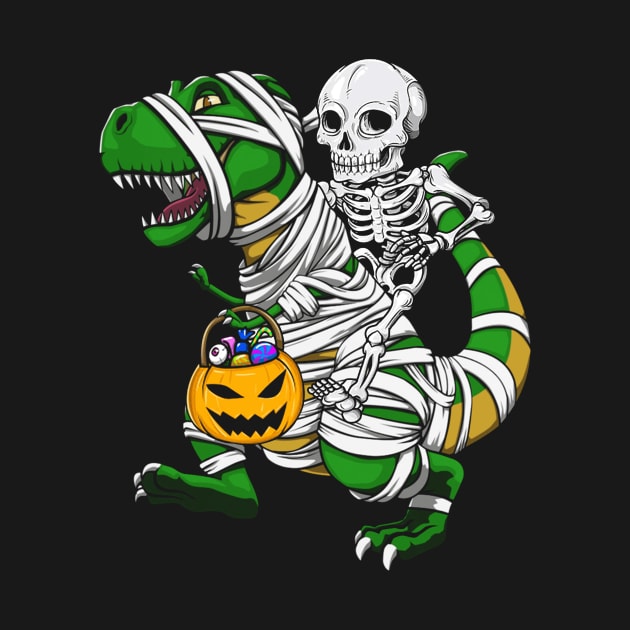 Skeleton Riding Mummy T Rex Halloween Boys Girls Kids by Merricksukie3167