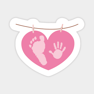 Baby hand and foot prints with heart Magnet