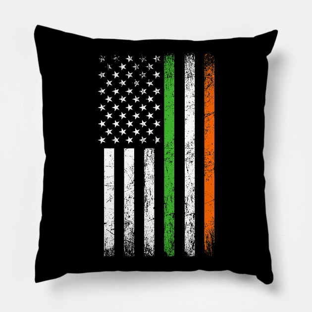 Irish American Flag St Patricks Day Vintage Distressed Pillow by 2blackcherries