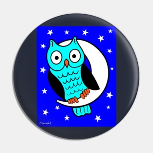 Cute Owl with Moon and Stars Kids Pin