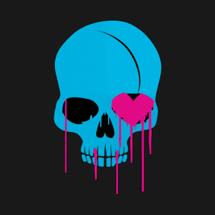 Blue Skull With pink Heart T-Shirt