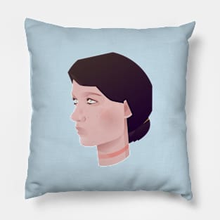 Woman with Pink Chocker Pillow