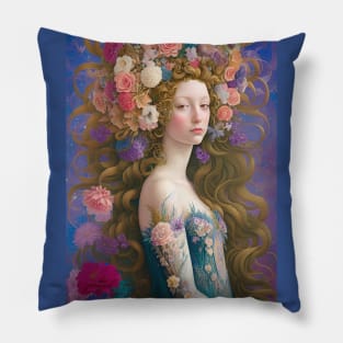 Floral mermaid with yellow eyes Pillow