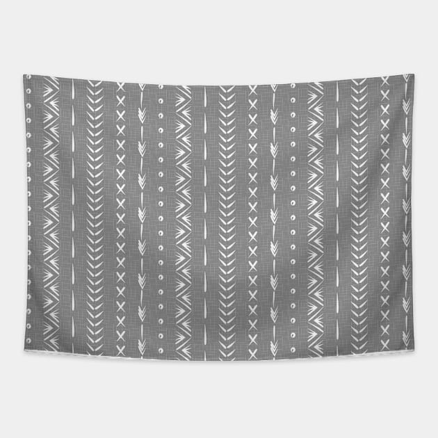 Boho mud cloth pattern, textured gray and white Tapestry by sziszigraphics