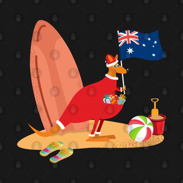 Santa Kangaroo on the Beach by Artisan