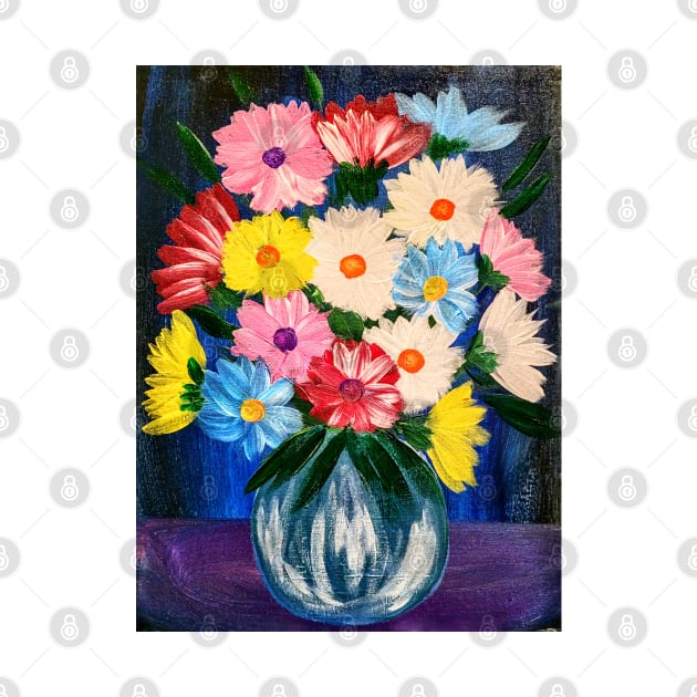 An elegant painting of an exquisite bouquet arranged in a crystal clear glass vase by kkartwork