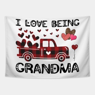 I Love Being Grandma Red Plaid Truck Hearts Valentine's Day Tapestry