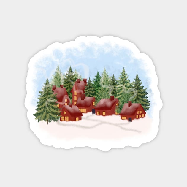 Christmas Village Illustration 2 Magnet by gusstvaraonica