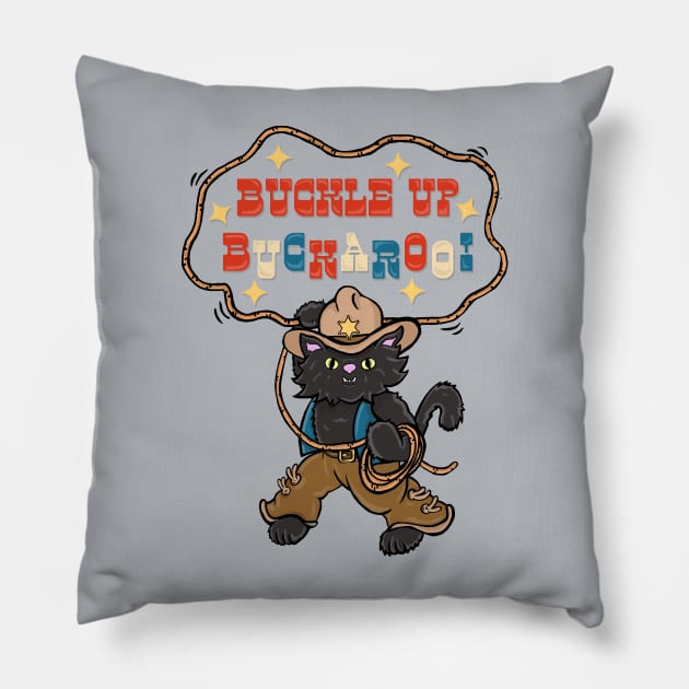 BUCKLE UP BUCKAROO - cute retro cat cowboy rodeo Pillow by toruandmidori