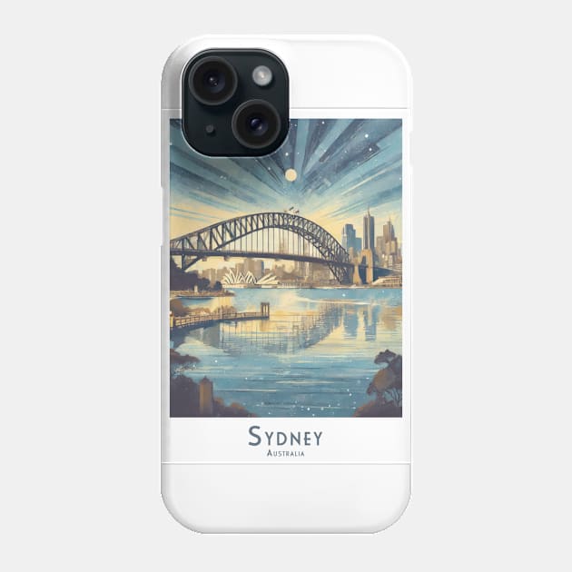 Retro Vintage Travel Poster Sydney Skyline at Dusk Phone Case by POD24