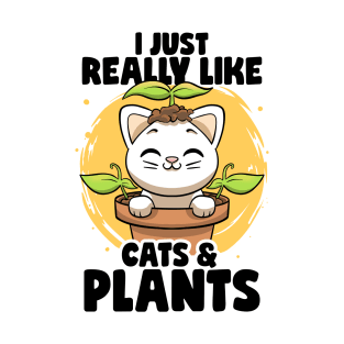 I Just Really Like Cats & Plants Lovers Botanical Plants T-Shirt